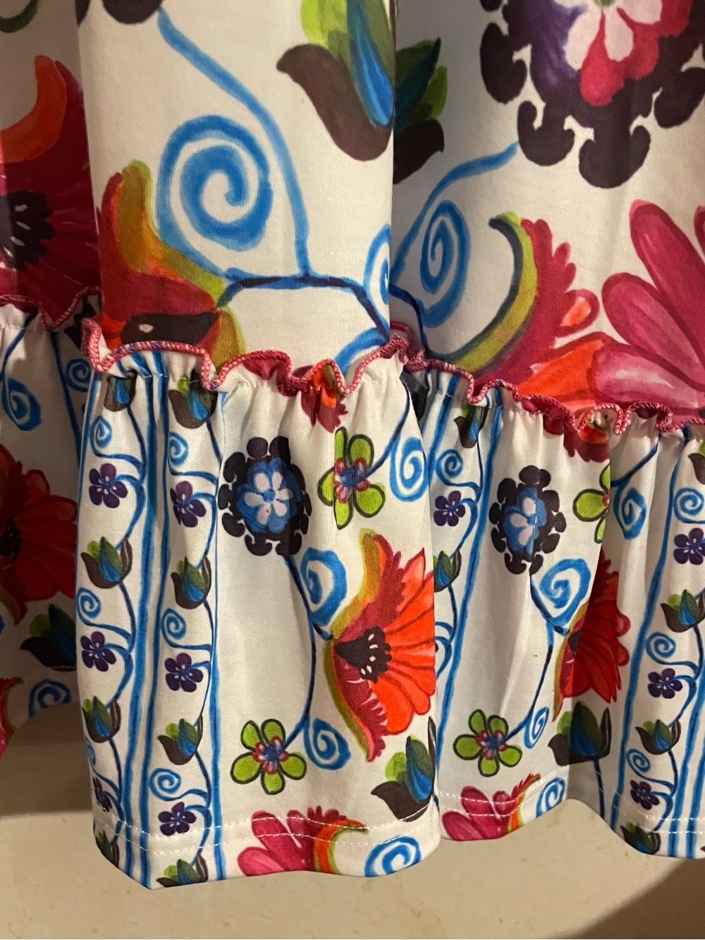 White Floral V-Neck  Dress with Multicolor Bloom Print by - Picture 4 of 4